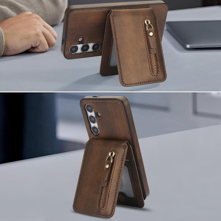 For Samsung Galaxy A55 5G Zipper Wallet Split MagSafe Leather Back Phone Case