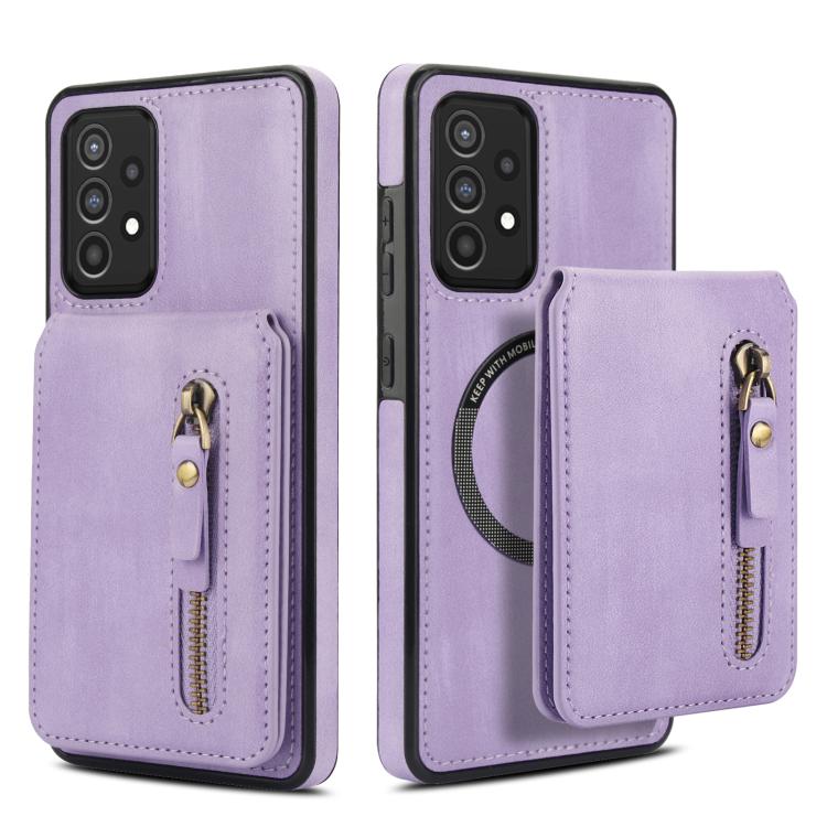 For Samsung Galaxy A52 4G / 5G Zipper Wallet Split MagSafe Leather Back Phone Case