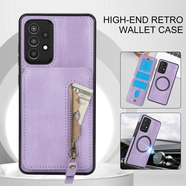 For Samsung Galaxy A52 4G / 5G Zipper Wallet Split MagSafe Leather Back Phone Case
