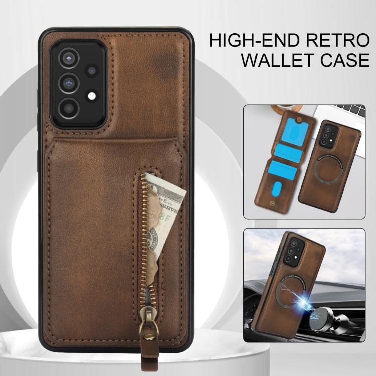 For Samsung Galaxy A52 4G / 5G Zipper Wallet Split MagSafe Leather Back Phone Case