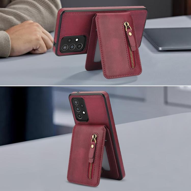 For Samsung Galaxy A72 4G / 5G Zipper Wallet Split MagSafe Leather Back Phone Case