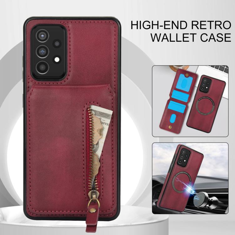 For Samsung Galaxy A72 4G / 5G Zipper Wallet Split MagSafe Leather Back Phone Case