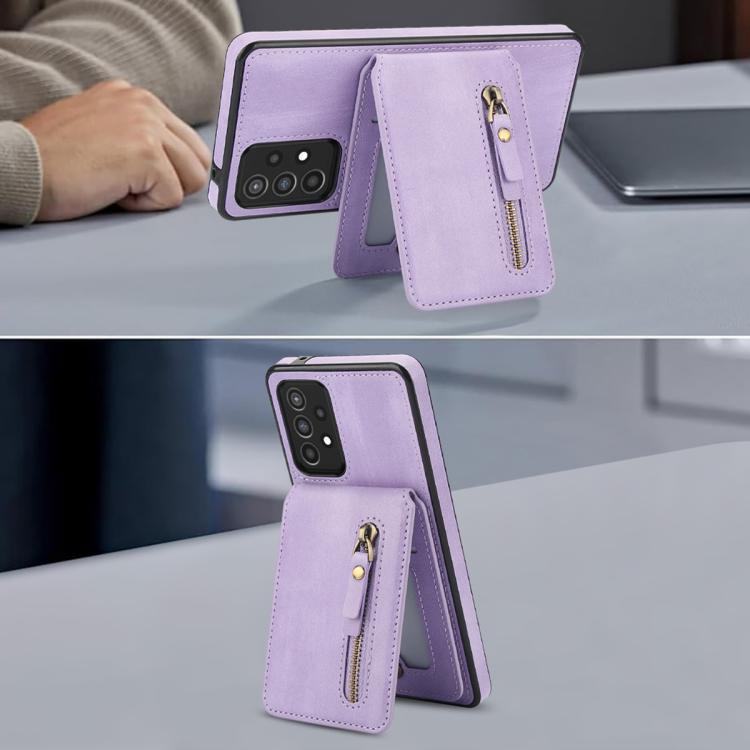 For Samsung Galaxy A72 4G / 5G Zipper Wallet Split MagSafe Leather Back Phone Case