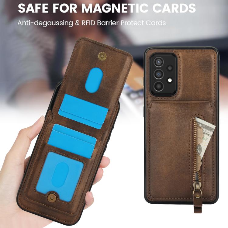For Samsung Galaxy A72 4G / 5G Zipper Wallet Split MagSafe Leather Back Phone Case