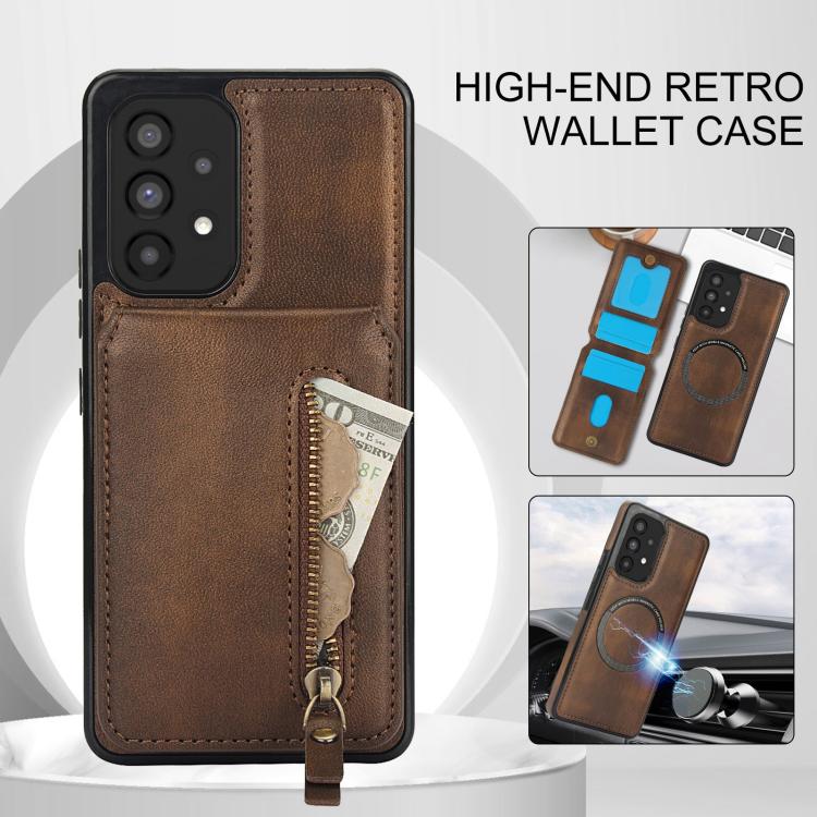 For Samsung Galaxy A53 5G Zipper Wallet Split MagSafe Leather Back Phone Case