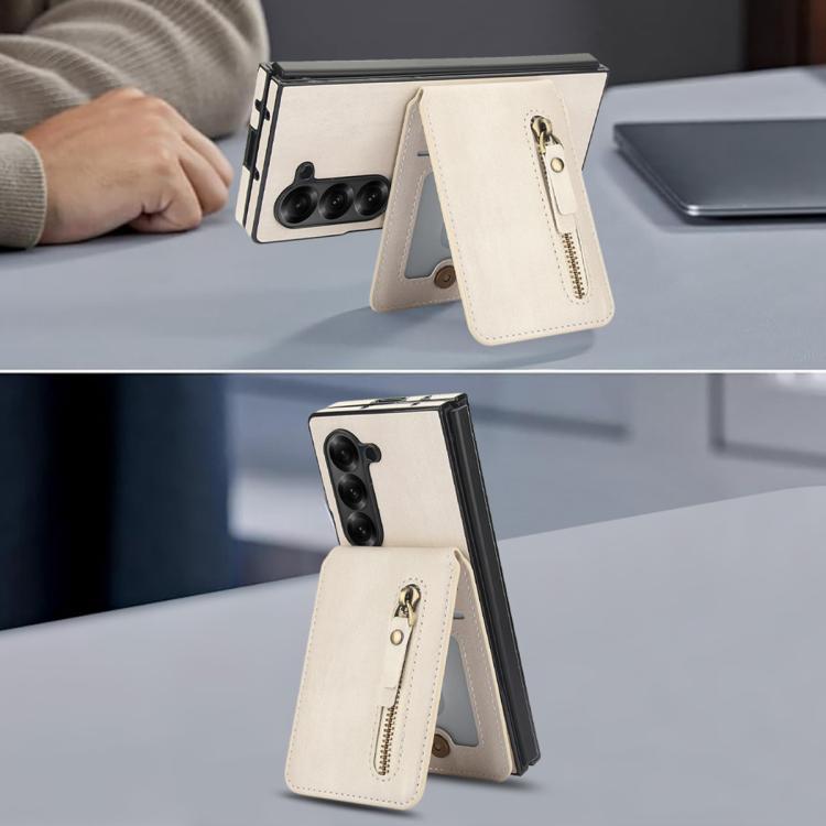 For Samsung Galaxy Z Fold6 Zipper Wallet Split MagSafe Leather Back Phone Case