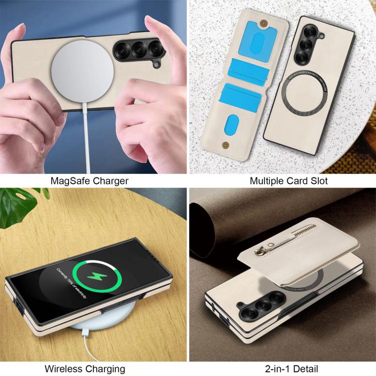For Samsung Galaxy Z Fold6 Zipper Wallet Split MagSafe Leather Back Phone Case