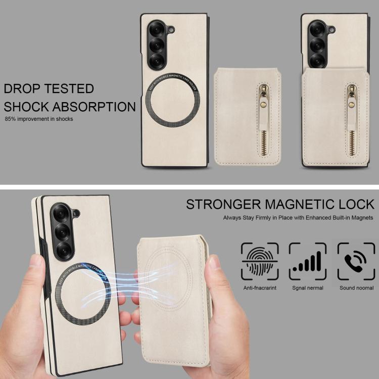 For Samsung Galaxy Z Fold6 Zipper Wallet Split MagSafe Leather Back Phone Case