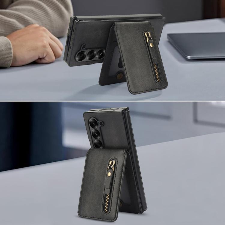 For Samsung Galaxy Z Fold6 Zipper Wallet Split MagSafe Leather Back Phone Case