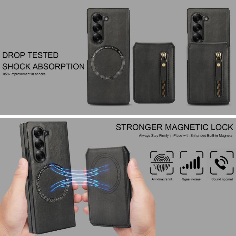 For Samsung Galaxy Z Fold6 Zipper Wallet Split MagSafe Leather Back Phone Case