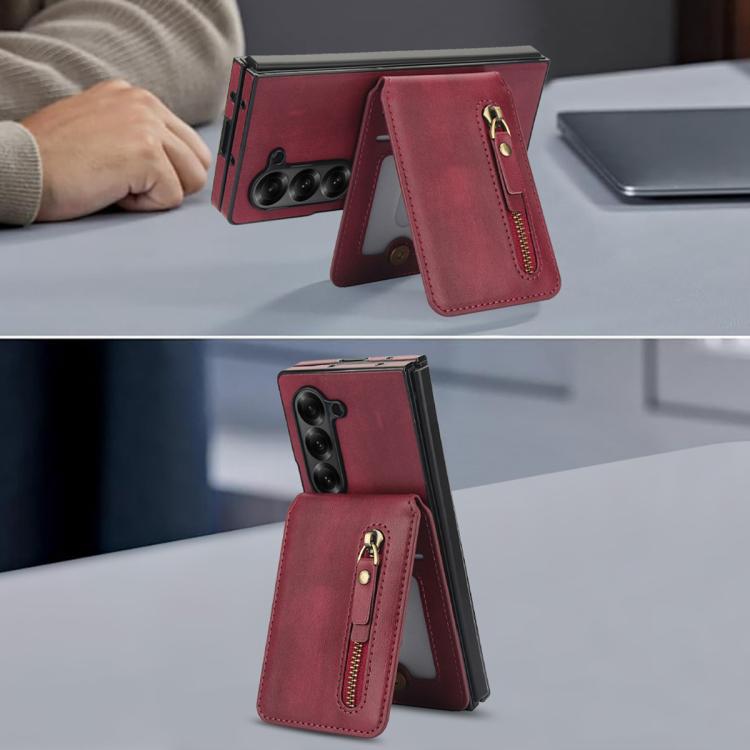 For Samsung Galaxy Z Fold6 Zipper Wallet Split MagSafe Leather Back Phone Case