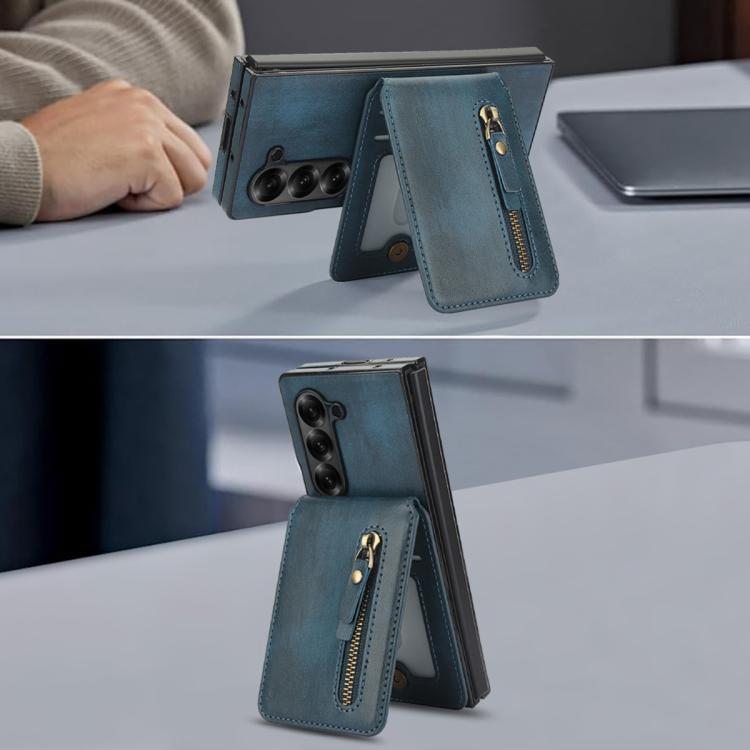 For Samsung Galaxy Z Fold6 Zipper Wallet Split MagSafe Leather Back Phone Case