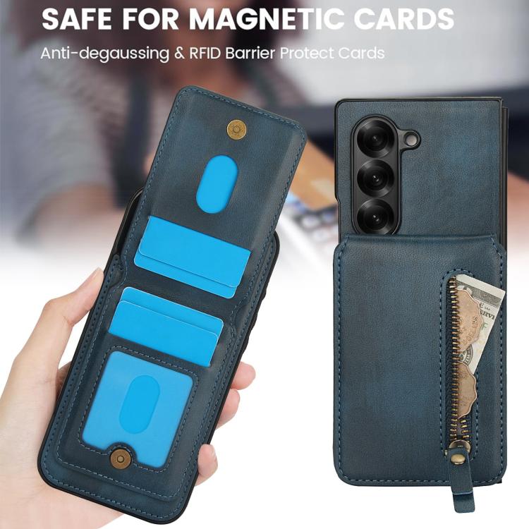 For Samsung Galaxy Z Fold6 Zipper Wallet Split MagSafe Leather Back Phone Case