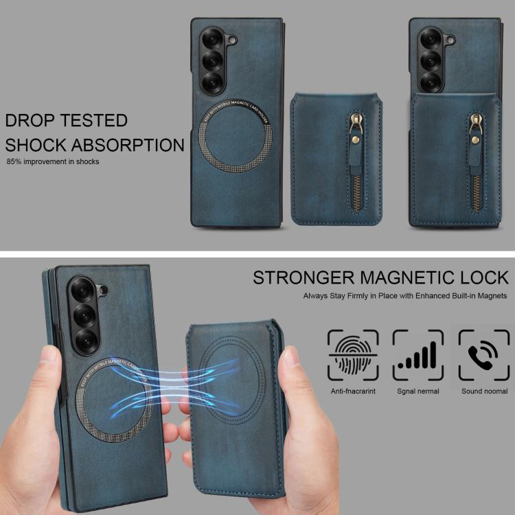 For Samsung Galaxy Z Fold6 Zipper Wallet Split MagSafe Leather Back Phone Case
