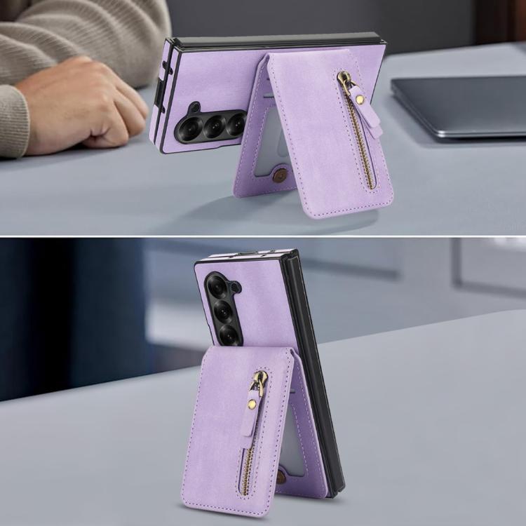 For Samsung Galaxy Z Fold6 Zipper Wallet Split MagSafe Leather Back Phone Case
