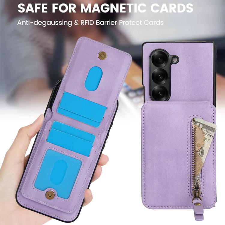 For Samsung Galaxy Z Fold6 Zipper Wallet Split MagSafe Leather Back Phone Case