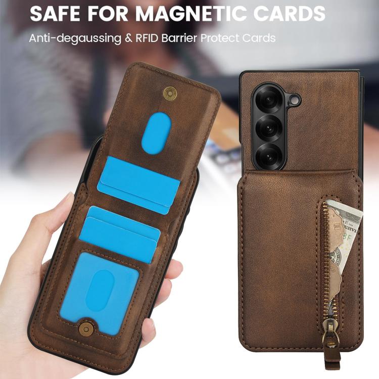For Samsung Galaxy Z Fold6 Zipper Wallet Split MagSafe Leather Back Phone Case