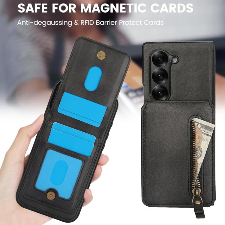 For Samsung Galaxy Z Fold5 Zipper Wallet Split MagSafe Leather Back Phone Case