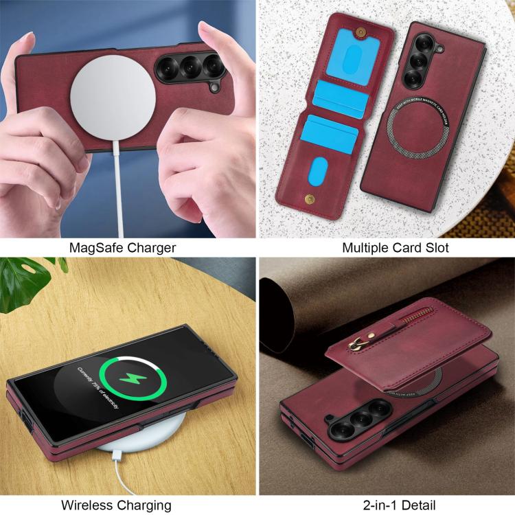 For Samsung Galaxy Z Fold5 Zipper Wallet Split MagSafe Leather Back Phone Case