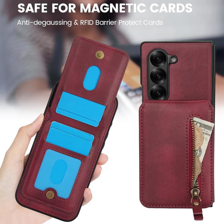 For Samsung Galaxy Z Fold5 Zipper Wallet Split MagSafe Leather Back Phone Case