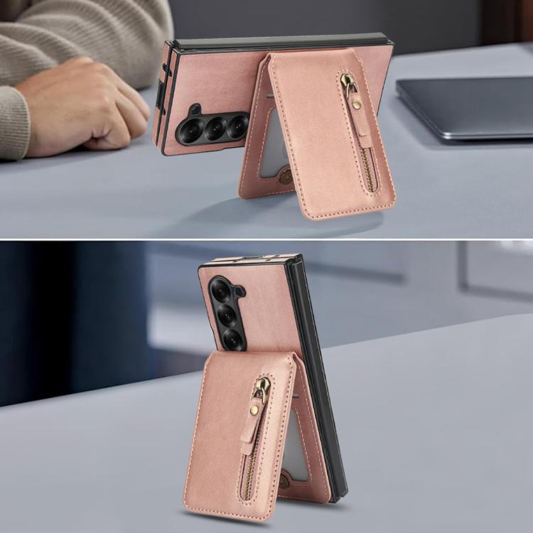 For Samsung Galaxy Z Fold5 Zipper Wallet Split MagSafe Leather Back Phone Case