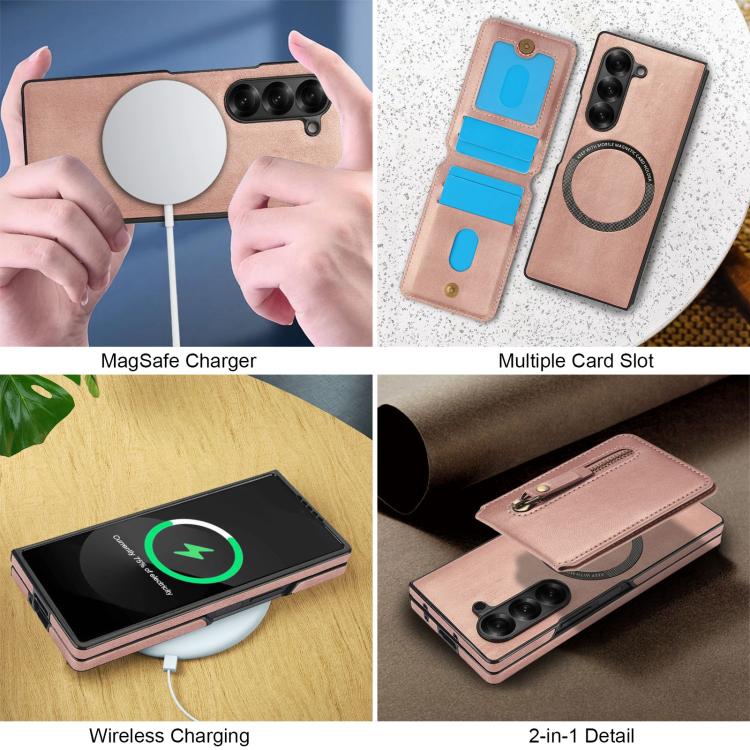 For Samsung Galaxy Z Fold5 Zipper Wallet Split MagSafe Leather Back Phone Case