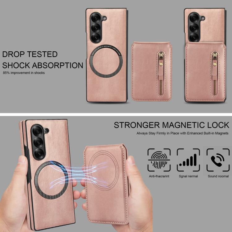 For Samsung Galaxy Z Fold5 Zipper Wallet Split MagSafe Leather Back Phone Case