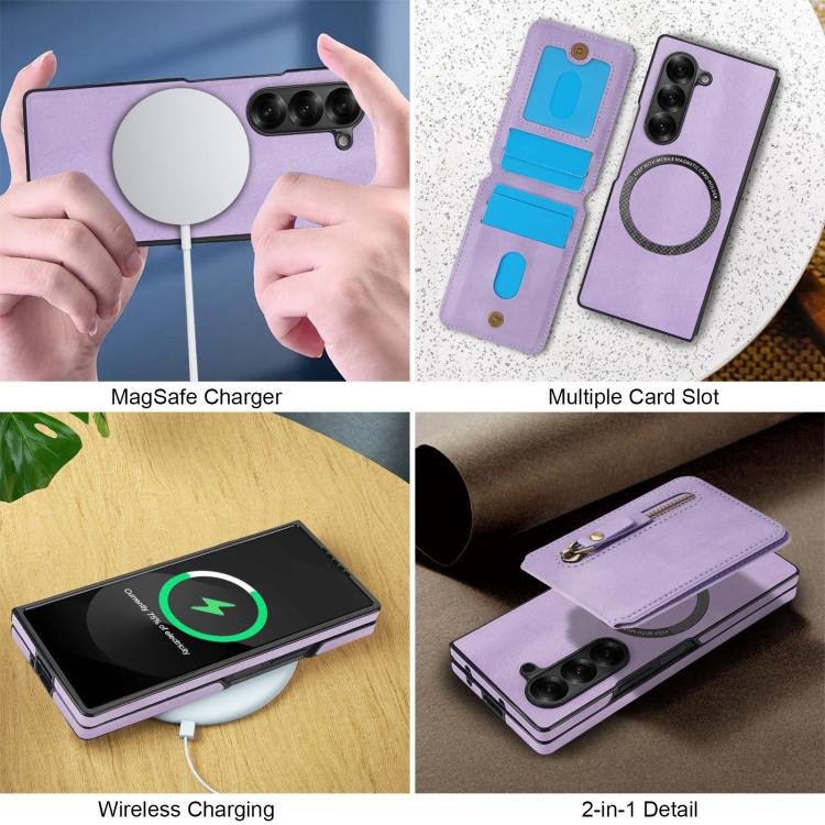 For Samsung Galaxy Z Fold5 Zipper Wallet Split MagSafe Leather Back Phone Case