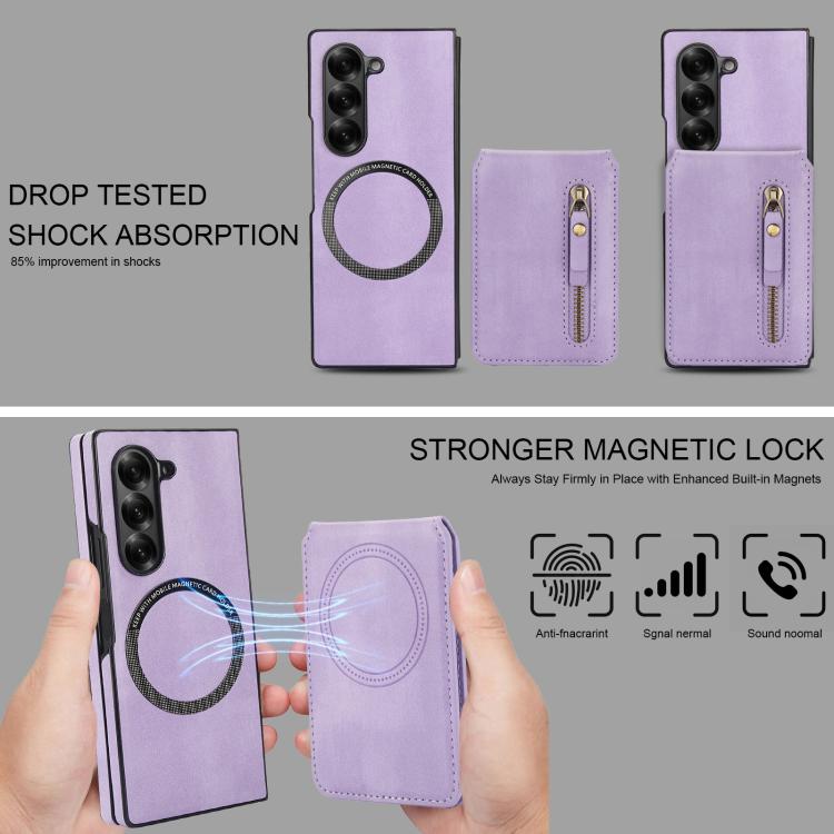 For Samsung Galaxy Z Fold5 Zipper Wallet Split MagSafe Leather Back Phone Case