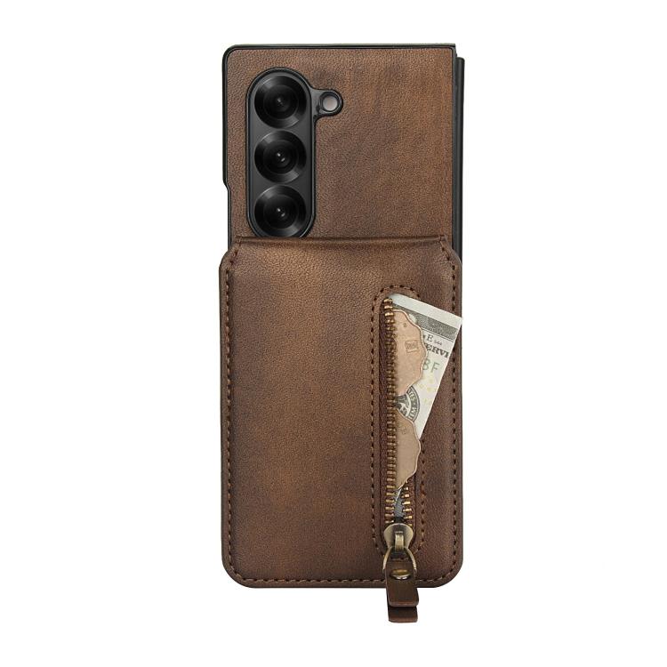 For Samsung Galaxy Z Fold5 Zipper Wallet Split MagSafe Leather Back Phone Case