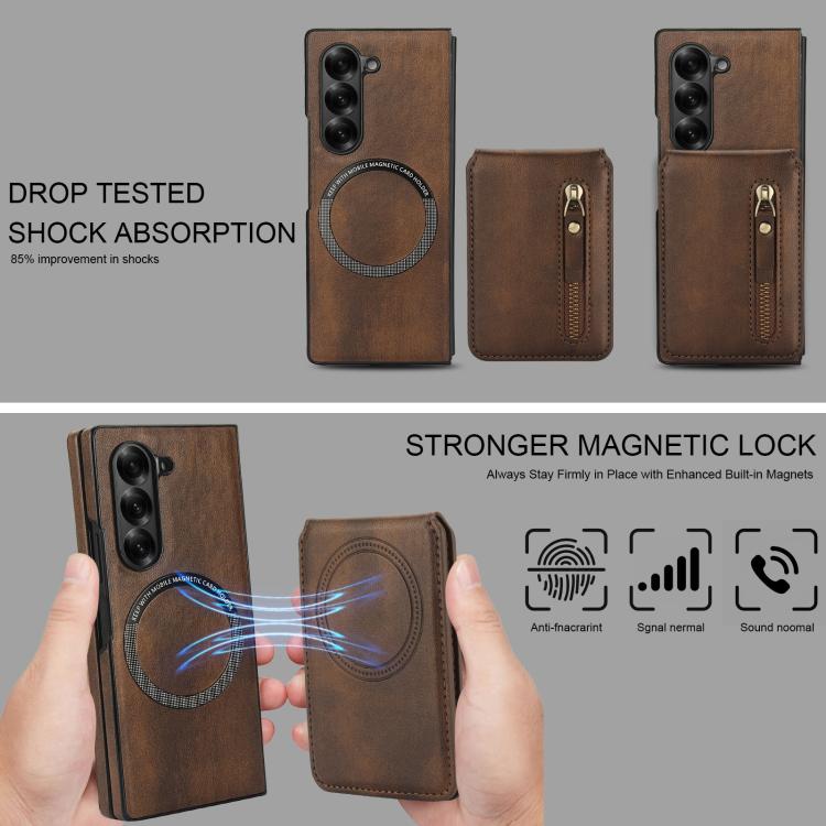 For Samsung Galaxy Z Fold5 Zipper Wallet Split MagSafe Leather Back Phone Case