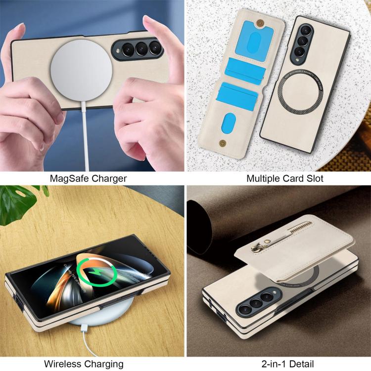 For Samsung Galaxy Z Fold4 Zipper Wallet Split MagSafe Leather Back Phone Case