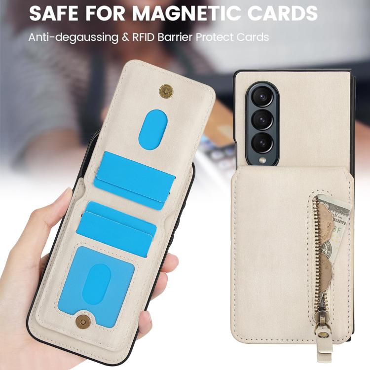 For Samsung Galaxy Z Fold4 Zipper Wallet Split MagSafe Leather Back Phone Case