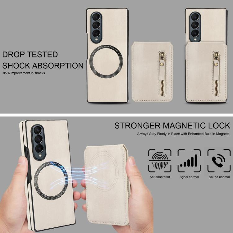 For Samsung Galaxy Z Fold4 Zipper Wallet Split MagSafe Leather Back Phone Case