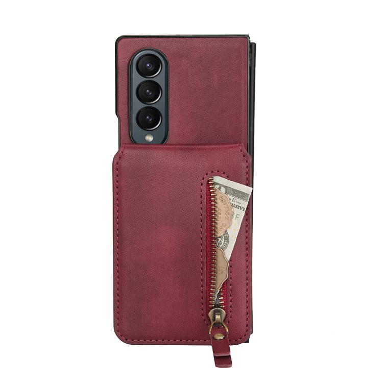 For Samsung Galaxy Z Fold4 Zipper Wallet Split MagSafe Leather Back Phone Case