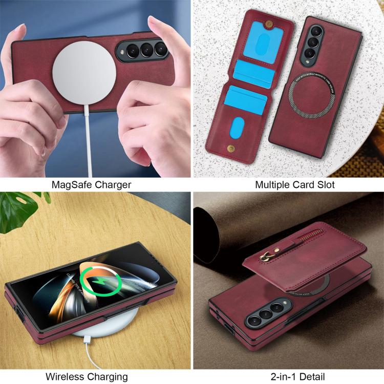 For Samsung Galaxy Z Fold4 Zipper Wallet Split MagSafe Leather Back Phone Case
