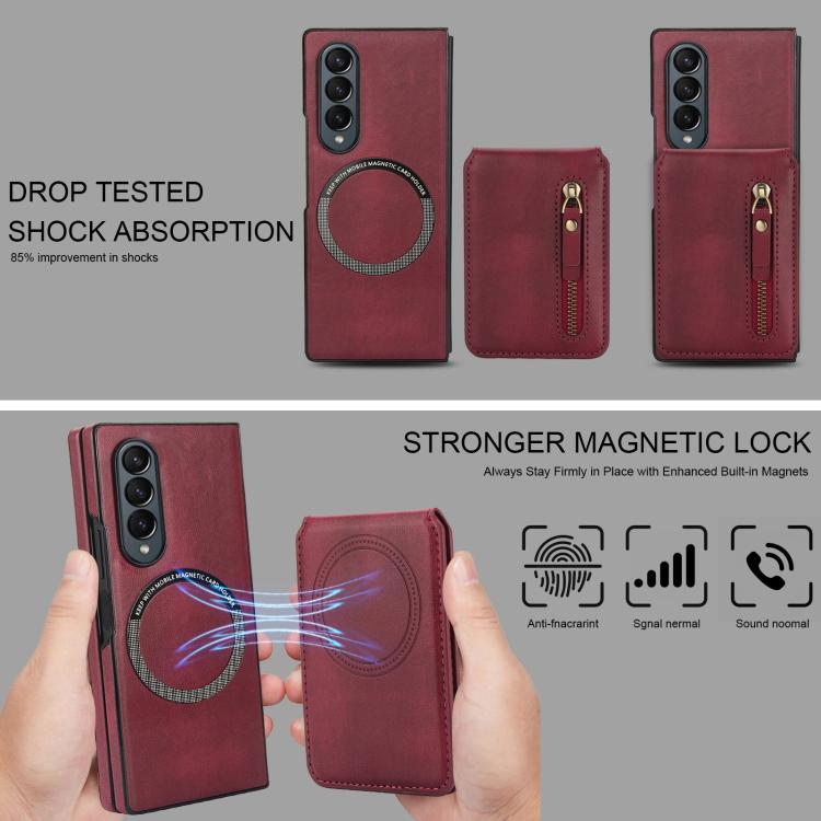 For Samsung Galaxy Z Fold4 Zipper Wallet Split MagSafe Leather Back Phone Case