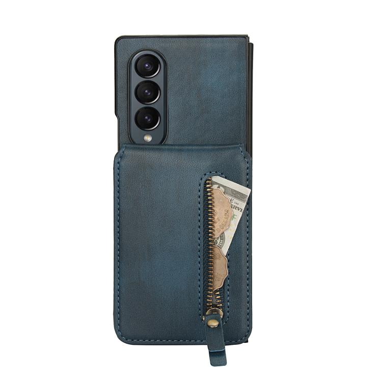 For Samsung Galaxy Z Fold4 Zipper Wallet Split MagSafe Leather Back Phone Case