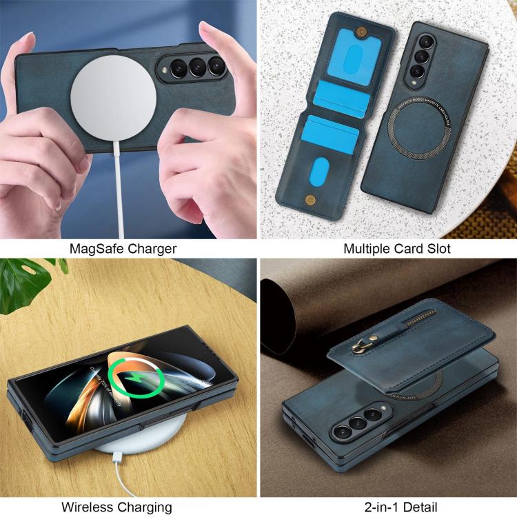 For Samsung Galaxy Z Fold4 Zipper Wallet Split MagSafe Leather Back Phone Case