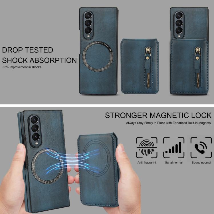 For Samsung Galaxy Z Fold4 Zipper Wallet Split MagSafe Leather Back Phone Case