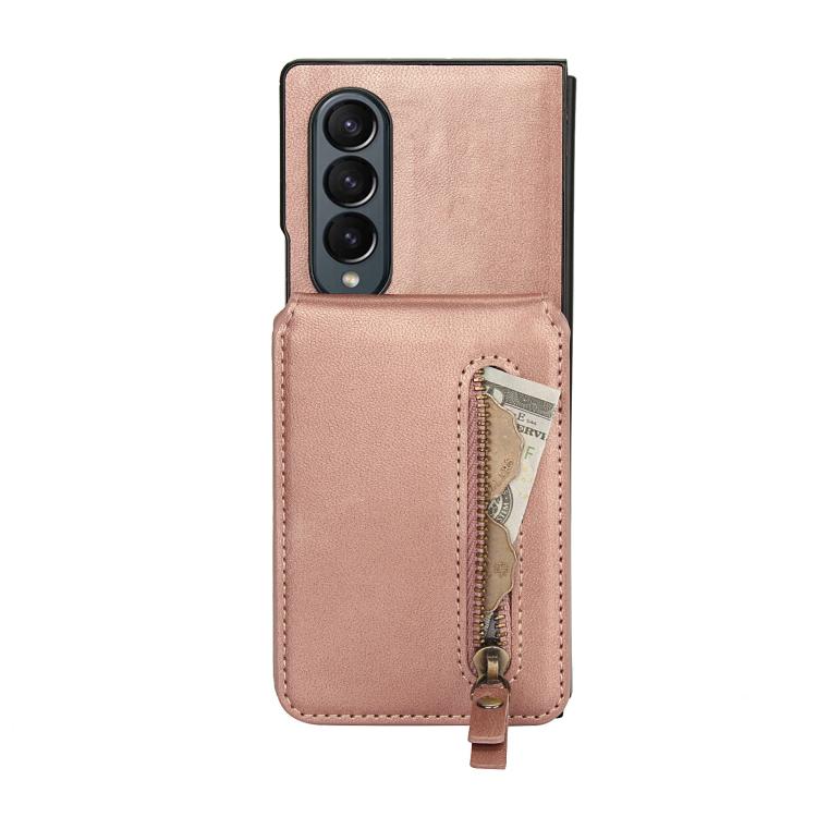 For Samsung Galaxy Z Fold4 Zipper Wallet Split MagSafe Leather Back Phone Case