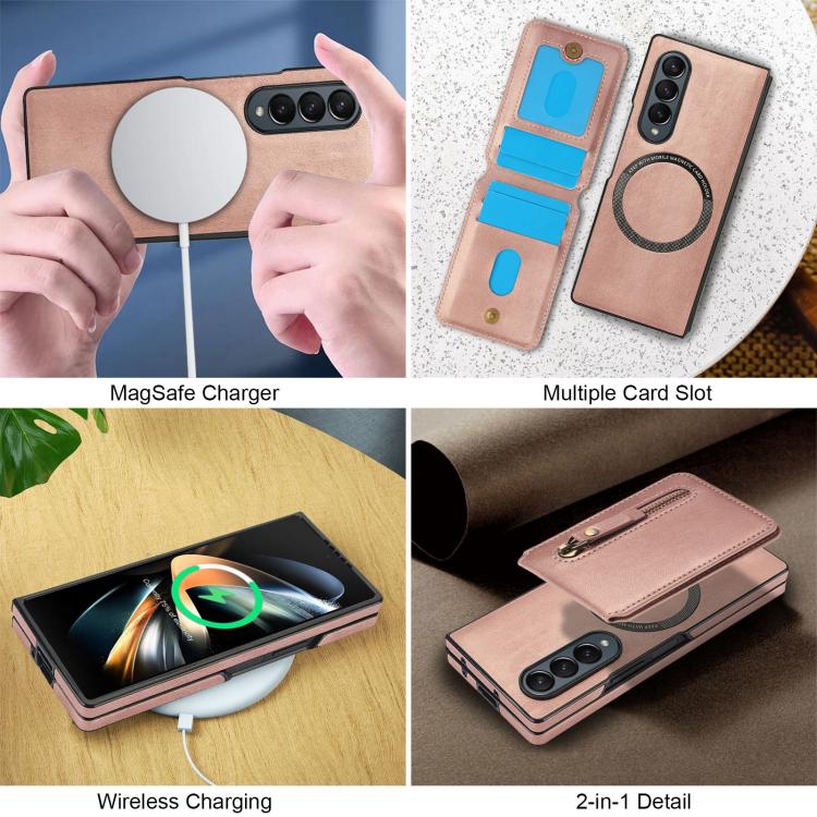 For Samsung Galaxy Z Fold4 Zipper Wallet Split MagSafe Leather Back Phone Case