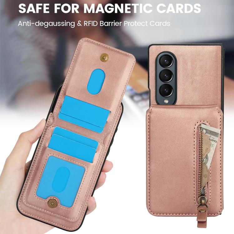 For Samsung Galaxy Z Fold4 Zipper Wallet Split MagSafe Leather Back Phone Case