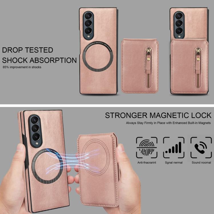 For Samsung Galaxy Z Fold4 Zipper Wallet Split MagSafe Leather Back Phone Case
