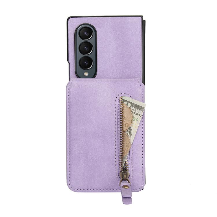 For Samsung Galaxy Z Fold4 Zipper Wallet Split MagSafe Leather Back Phone Case