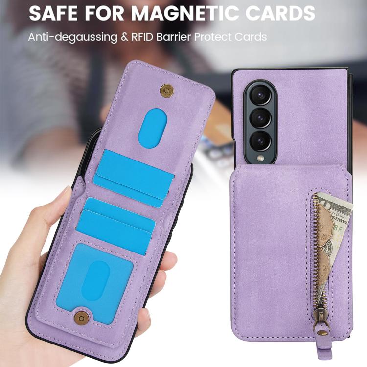 For Samsung Galaxy Z Fold4 Zipper Wallet Split MagSafe Leather Back Phone Case