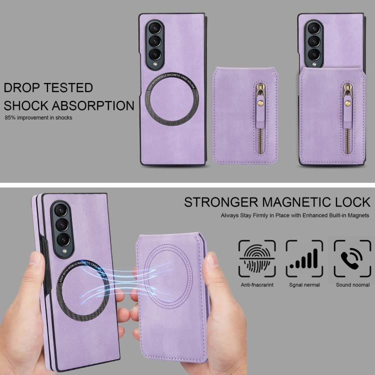 For Samsung Galaxy Z Fold4 Zipper Wallet Split MagSafe Leather Back Phone Case