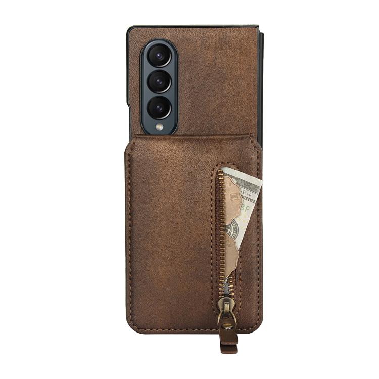 For Samsung Galaxy Z Fold4 Zipper Wallet Split MagSafe Leather Back Phone Case