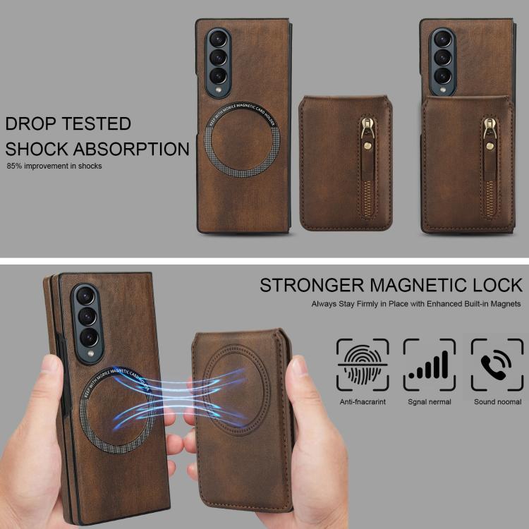 For Samsung Galaxy Z Fold4 Zipper Wallet Split MagSafe Leather Back Phone Case