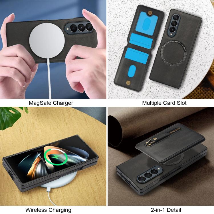 For Samsung Galaxy Z Fold3 5G Zipper Wallet Split MagSafe Leather Back Phone Case